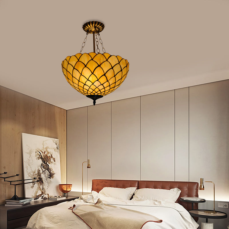 Beige Glass Semi Flush Light Domed Shade 1 Light Baroque Style Ceiling Mounted Fixture Clearhalo 'Ceiling Lights' 'Close To Ceiling Lights' 'Close to ceiling' 'Glass shade' 'Glass' 'Semi-flushmount' 'Tiffany close to ceiling' 'Tiffany' Lighting' 317977