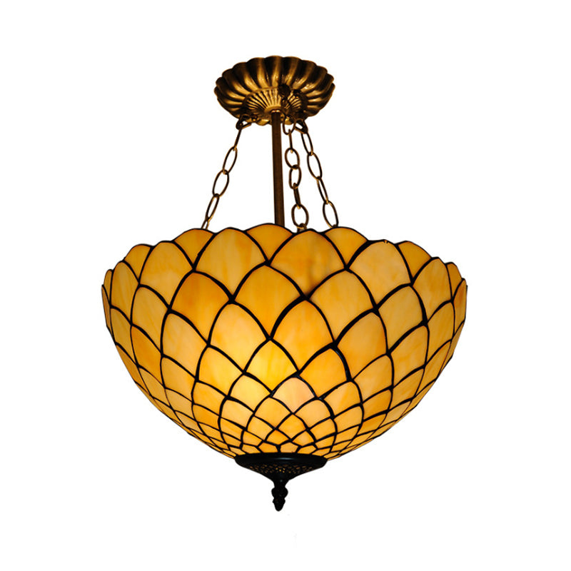 Beige Glass Semi Flush Light Domed Shade 1 Light Baroque Style Ceiling Mounted Fixture Clearhalo 'Ceiling Lights' 'Close To Ceiling Lights' 'Close to ceiling' 'Glass shade' 'Glass' 'Semi-flushmount' 'Tiffany close to ceiling' 'Tiffany' Lighting' 317978