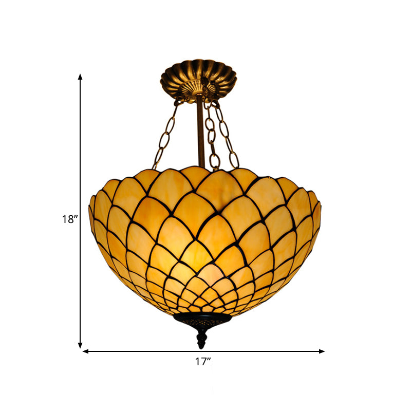 Beige Glass Semi Flush Light Domed Shade 1 Light Baroque Style Ceiling Mounted Fixture Clearhalo 'Ceiling Lights' 'Close To Ceiling Lights' 'Close to ceiling' 'Glass shade' 'Glass' 'Semi-flushmount' 'Tiffany close to ceiling' 'Tiffany' Lighting' 317979