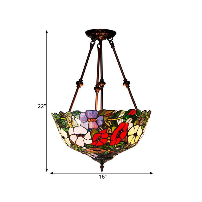 Flower Red/Orange/Blue Cut Glass Semi Mount Lighting Tiffany Style 2 Lights Bronze Ceiling Flush for Bedroom Clearhalo 'Ceiling Lights' 'Close To Ceiling Lights' 'Close to ceiling' 'Glass shade' 'Glass' 'Semi-flushmount' 'Tiffany close to ceiling' 'Tiffany' Lighting' 318024