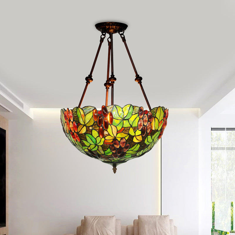 16"/18" Wide Mediterranean Dome Semi Flush Mount 2 Lights Green Cut Glass Ceiling Light Fixture Clearhalo 'Ceiling Lights' 'Close To Ceiling Lights' 'Close to ceiling' 'Glass shade' 'Glass' 'Semi-flushmount' 'Tiffany close to ceiling' 'Tiffany' Lighting' 318192