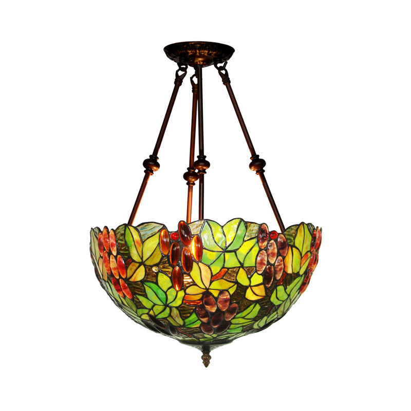 16"/18" Wide Mediterranean Dome Semi Flush Mount 2 Lights Green Cut Glass Ceiling Light Fixture Clearhalo 'Ceiling Lights' 'Close To Ceiling Lights' 'Close to ceiling' 'Glass shade' 'Glass' 'Semi-flushmount' 'Tiffany close to ceiling' 'Tiffany' Lighting' 318193