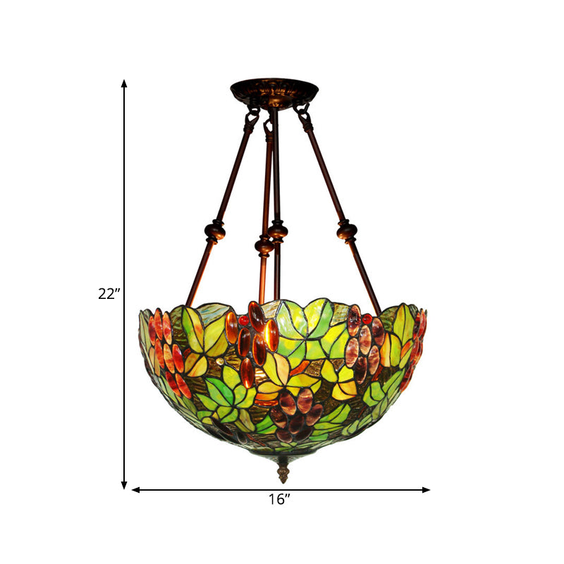 16"/18" Wide Mediterranean Dome Semi Flush Mount 2 Lights Green Cut Glass Ceiling Light Fixture Clearhalo 'Ceiling Lights' 'Close To Ceiling Lights' 'Close to ceiling' 'Glass shade' 'Glass' 'Semi-flushmount' 'Tiffany close to ceiling' 'Tiffany' Lighting' 318195