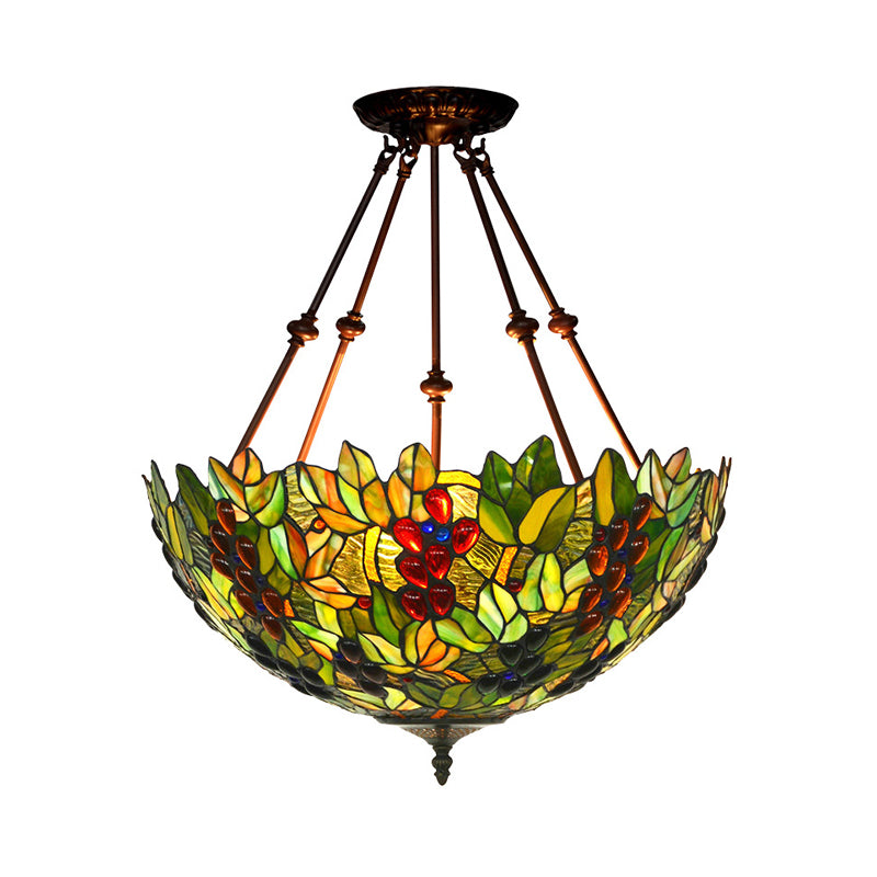 16"/18" Wide Mediterranean Dome Semi Flush Mount 2 Lights Green Cut Glass Ceiling Light Fixture Green 18" Clearhalo 'Ceiling Lights' 'Close To Ceiling Lights' 'Close to ceiling' 'Glass shade' 'Glass' 'Semi-flushmount' 'Tiffany close to ceiling' 'Tiffany' Lighting' 318196