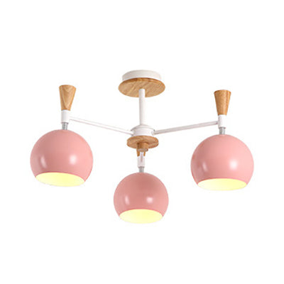 Chic Modern Hanging Chandelier with Dome 3 Bulbs Metal Hanging Pendant Fixture for Dining Room Pink Clearhalo 'Ceiling Lights' 'Chandeliers' Lighting' options 32017_a6bcee8c-1a8f-470c-8fd5-f2f6952e56b6