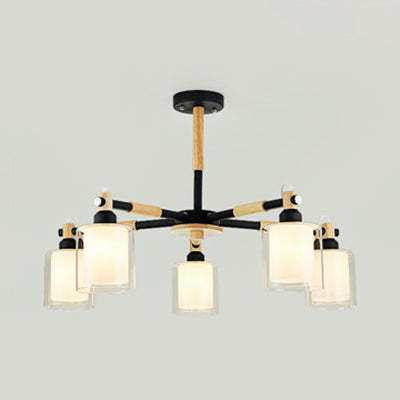 Modern Contemporary Cylinder Pendant Lamps 5 Lights Glass Hanging Chandelier for Dining Room Clearhalo 'Ceiling Lights' 'Chandeliers' Lighting' options 32074