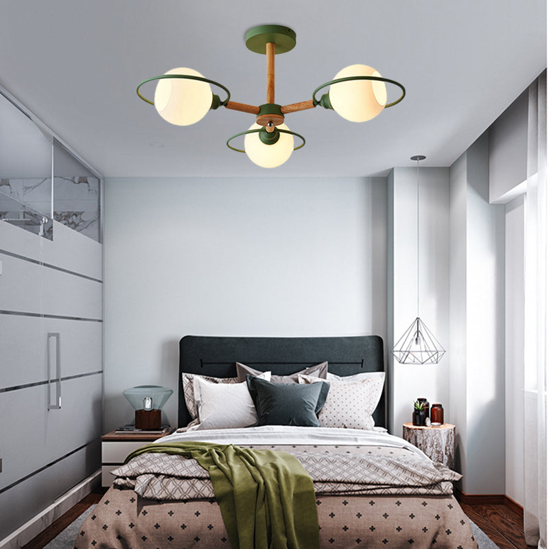 Simple Style Circle Hanging Pendant Fixture 3 Lights Iron Chandelier for Dining Room Green Clearhalo 'Ceiling Lights' 'Chandeliers' Lighting' options 32140_1bc71159-afc7-4ff9-b8ec-9add779864ea