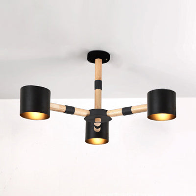 Metal and Wood Tapered Shade Hanging Lights 3 Lights Chic Modern Hanging Pendant Lights for Dining Room Black Clearhalo 'Ceiling Lights' 'Chandeliers' Lighting' options 32189_afa9c602-918f-4f9d-b2ac-c2b7a1418cf1