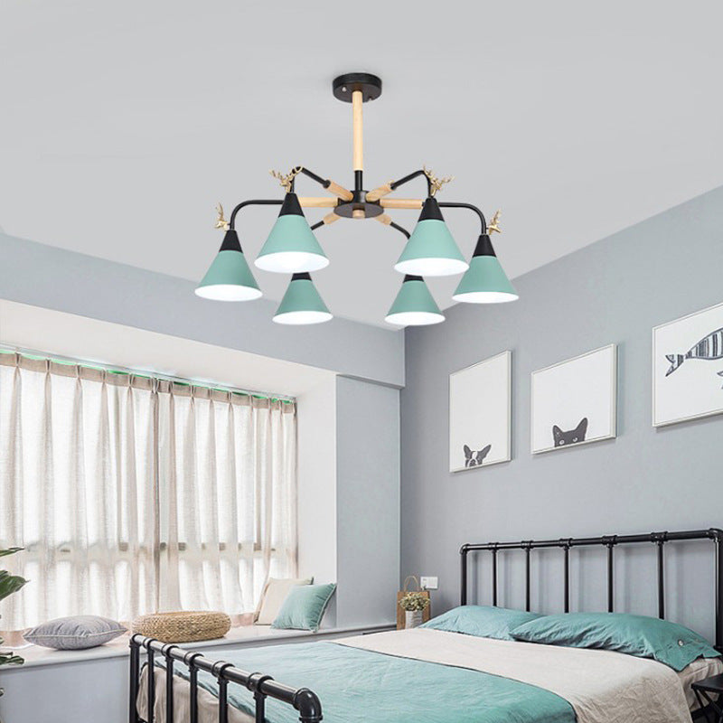 Macaroon Horn Shape Pendant Light Fixture Metal Hanging Lamp Fixture for Bedroom Clearhalo 'Ceiling Lights' 'Chandeliers' Lighting' options 32245