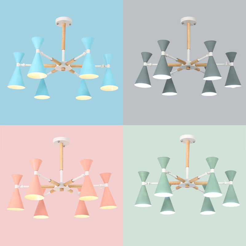 Scandinavian 6 Lights Hanging Lights Horn Shade Metal Hanging Chandelier for Kid Bedroom Clearhalo 'Ceiling Lights' 'Chandeliers' Lighting' options 32276