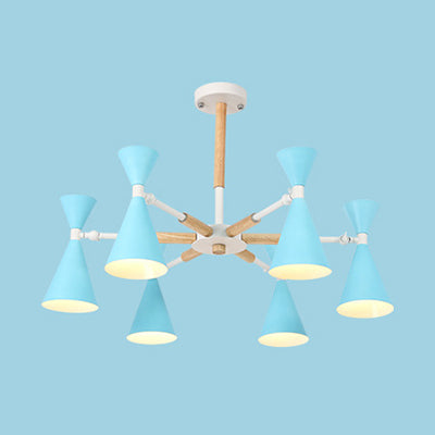 Scandinavian 6 Lights Hanging Lights Horn Shade Metal Hanging Chandelier for Kid Bedroom Clearhalo 'Ceiling Lights' 'Chandeliers' Lighting' options 32277