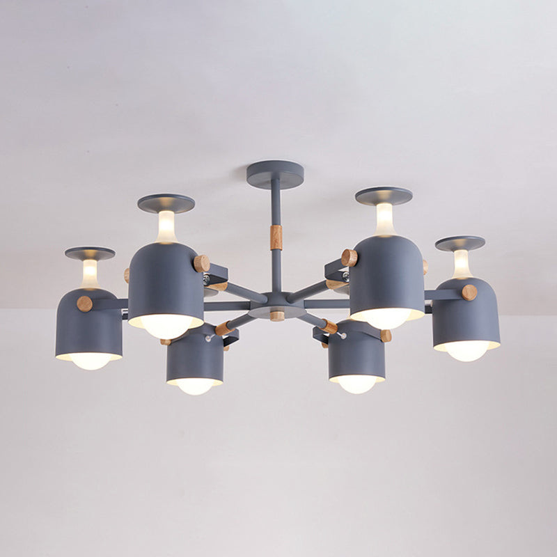 Contemporary Cylinder Hanging Chandelier Metal 6 Lights Hanging Ceiling Lamp for Living Room Grey Clearhalo 'Ceiling Lights' 'Chandeliers' Lighting' options 32333_cb6414bf-9b03-481d-b631-be4d12a7344a
