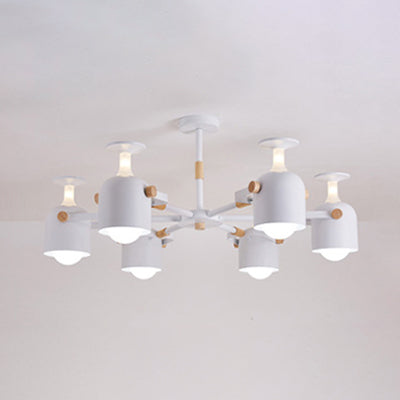 Contemporary Cylinder Hanging Chandelier Metal 6 Lights Hanging Ceiling Lamp for Living Room White Clearhalo 'Ceiling Lights' 'Chandeliers' Lighting' options 32335_76f0a720-b11b-4313-b542-7c43a93f2b93