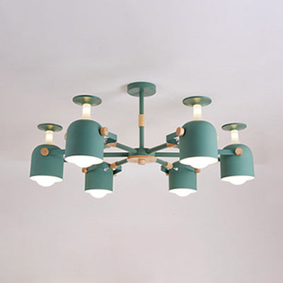 Contemporary Cylinder Hanging Chandelier Metal 6 Lights Hanging Ceiling Lamp for Living Room Green Clearhalo 'Ceiling Lights' 'Chandeliers' Lighting' options 32336_a4012c11-0e3e-419b-bea3-4e1a2d66a885