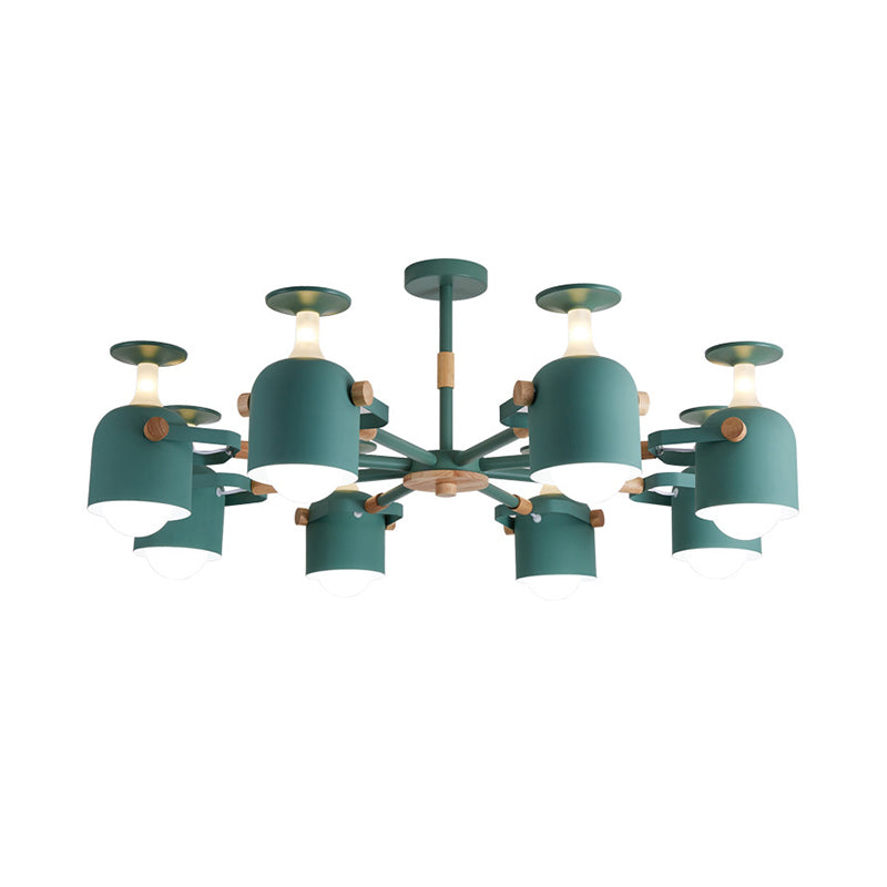 Cup Shape Bedroom Hanging Lamp Metal 8 Lights Modern Macaron Chandelier Green Clearhalo 'Ceiling Lights' 'Chandeliers' Lighting' options 32340_131542ad-9a61-4125-a800-22828e3ecdda