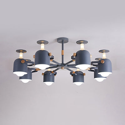 Cup Shape Bedroom Hanging Lamp Metal 8 Lights Modern Macaron Chandelier Grey Clearhalo 'Ceiling Lights' 'Chandeliers' Lighting' options 32342_605003f2-8d2b-4d9a-b4c1-9ae045148447