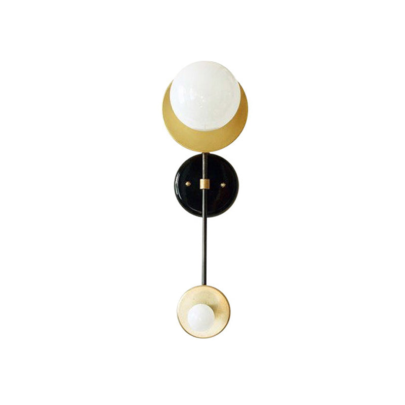 2 Heads Global Sconce Modernism Opal Glass Wall Mounted Light Fixture in Black and Gold Clearhalo 'Cast Iron' 'Glass' 'Industrial' 'Modern wall lights' 'Modern' 'Tiffany' 'Traditional wall lights' 'Wall Lamps & Sconces' 'Wall Lights' Lighting' 323581