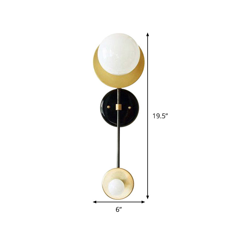 2 Heads Global Sconce Modernism Opal Glass Wall Mounted Light Fixture in Black and Gold Clearhalo 'Cast Iron' 'Glass' 'Industrial' 'Modern wall lights' 'Modern' 'Tiffany' 'Traditional wall lights' 'Wall Lamps & Sconces' 'Wall Lights' Lighting' 323582
