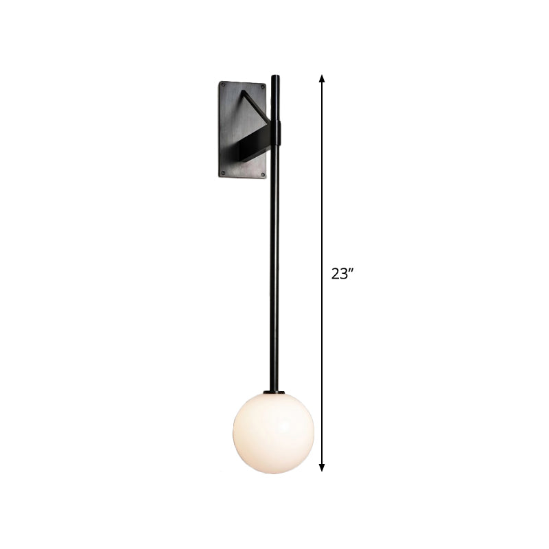 Round Sconce Modern Milk Glass 1 Bulb Black Wall Mount Light Fixture with Metal Pencil Arm Clearhalo 'Cast Iron' 'Glass' 'Industrial' 'Modern wall lights' 'Modern' 'Tiffany' 'Traditional wall lights' 'Wall Lamps & Sconces' 'Wall Lights' Lighting' 323673