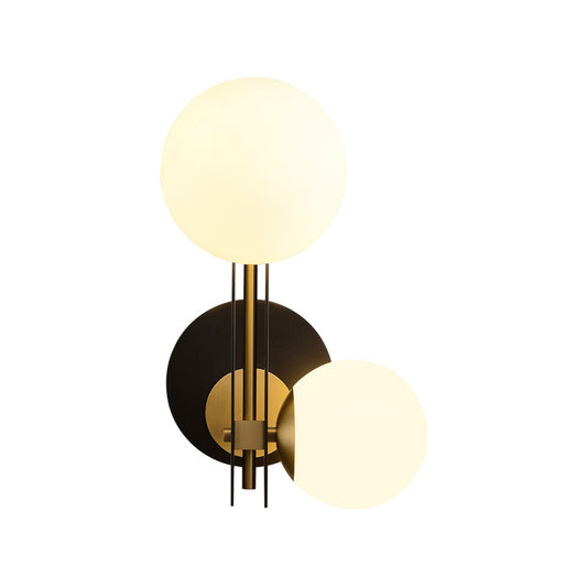 2 Bulbs Sphere Sconce Light Contemporary Milky Glass Wall Mounted Lighting in Black and Gold Clearhalo 'Cast Iron' 'Glass' 'Industrial' 'Modern wall lights' 'Modern' 'Tiffany' 'Traditional wall lights' 'Wall Lamps & Sconces' 'Wall Lights' Lighting' 324123