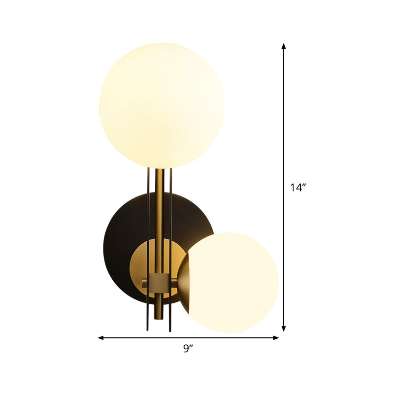 2 Bulbs Sphere Sconce Light Contemporary Milky Glass Wall Mounted Lighting in Black and Gold Clearhalo 'Cast Iron' 'Glass' 'Industrial' 'Modern wall lights' 'Modern' 'Tiffany' 'Traditional wall lights' 'Wall Lamps & Sconces' 'Wall Lights' Lighting' 324124