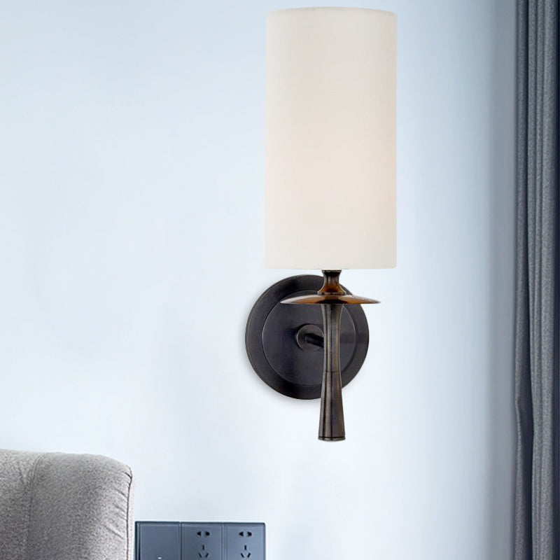 Modern 1 Head Wall Lighting Black Cylindrical Sconce Light Fixture with White Glass Shade Clearhalo 'Cast Iron' 'Glass' 'Industrial' 'Modern wall lights' 'Modern' 'Tiffany' 'Traditional wall lights' 'Wall Lamps & Sconces' 'Wall Lights' Lighting' 324126