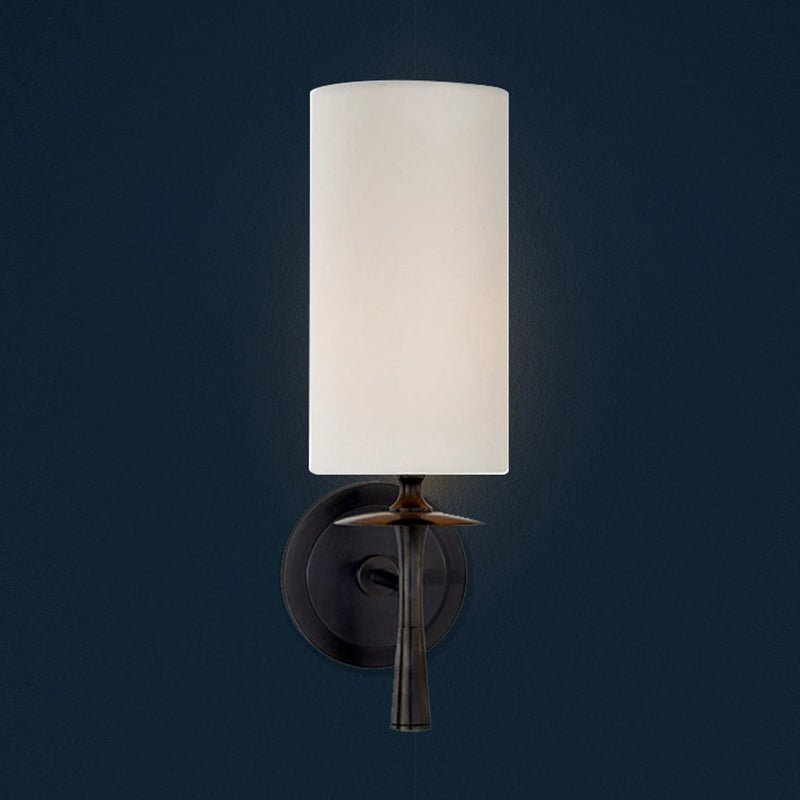 Modern 1 Head Wall Lighting Black Cylindrical Sconce Light Fixture with White Glass Shade Clearhalo 'Cast Iron' 'Glass' 'Industrial' 'Modern wall lights' 'Modern' 'Tiffany' 'Traditional wall lights' 'Wall Lamps & Sconces' 'Wall Lights' Lighting' 324127