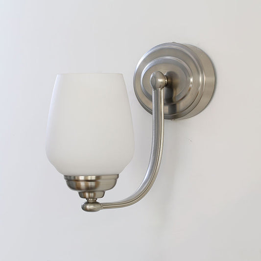 Contemporary Cup Wall Lamp Milk Glass 1 Head Sconce Light Fixture in Nickel for Stairway Clearhalo 'Cast Iron' 'Glass' 'Industrial' 'Modern wall lights' 'Modern' 'Tiffany' 'Traditional wall lights' 'Wall Lamps & Sconces' 'Wall Lights' Lighting' 324142