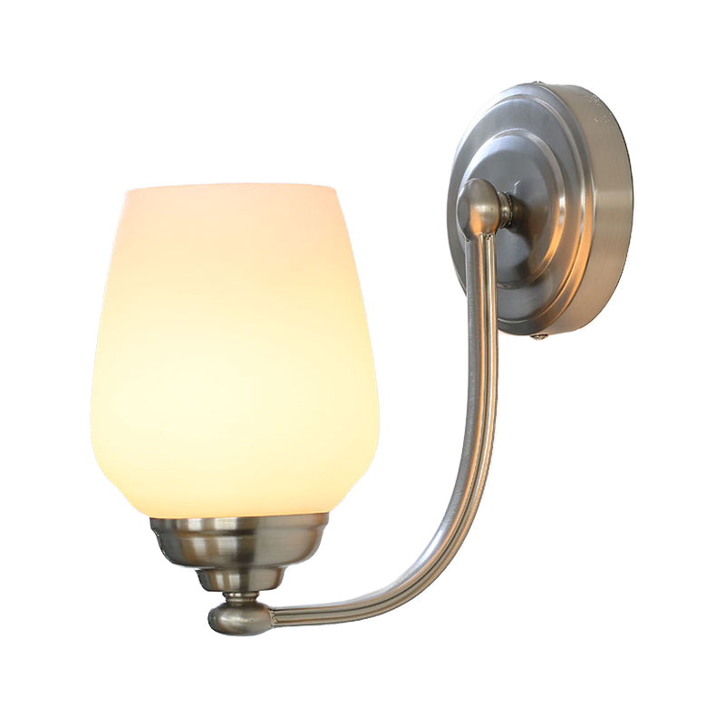 Contemporary Cup Wall Lamp Milk Glass 1 Head Sconce Light Fixture in Nickel for Stairway Clearhalo 'Cast Iron' 'Glass' 'Industrial' 'Modern wall lights' 'Modern' 'Tiffany' 'Traditional wall lights' 'Wall Lamps & Sconces' 'Wall Lights' Lighting' 324143