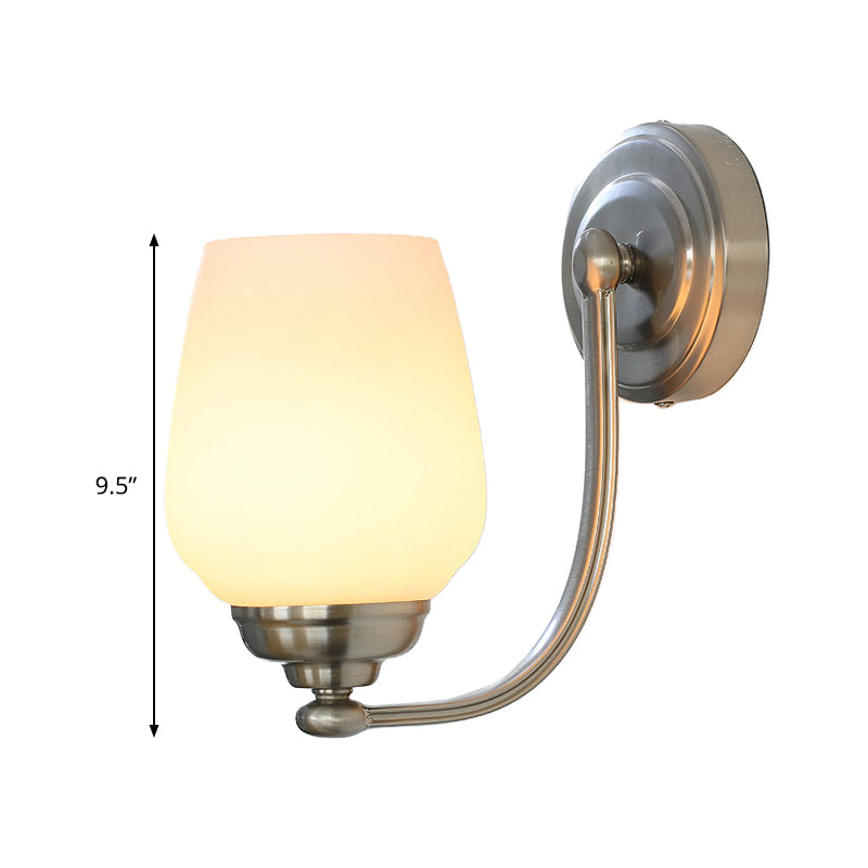 Contemporary Cup Wall Lamp Milk Glass 1 Head Sconce Light Fixture in Nickel for Stairway Clearhalo 'Cast Iron' 'Glass' 'Industrial' 'Modern wall lights' 'Modern' 'Tiffany' 'Traditional wall lights' 'Wall Lamps & Sconces' 'Wall Lights' Lighting' 324144