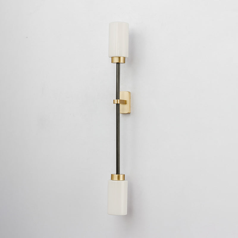 2 Heads Living Room Sconce Light Modernism Gold Wall Mount Lamp with Tube White Glass Shade Clearhalo 'Cast Iron' 'Glass' 'Industrial' 'Modern wall lights' 'Modern' 'Tiffany' 'Traditional wall lights' 'Wall Lamps & Sconces' 'Wall Lights' Lighting' 324152