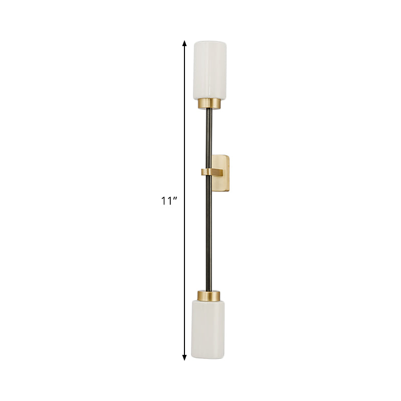 2 Heads Living Room Sconce Light Modernism Gold Wall Mount Lamp with Tube White Glass Shade Clearhalo 'Cast Iron' 'Glass' 'Industrial' 'Modern wall lights' 'Modern' 'Tiffany' 'Traditional wall lights' 'Wall Lamps & Sconces' 'Wall Lights' Lighting' 324154