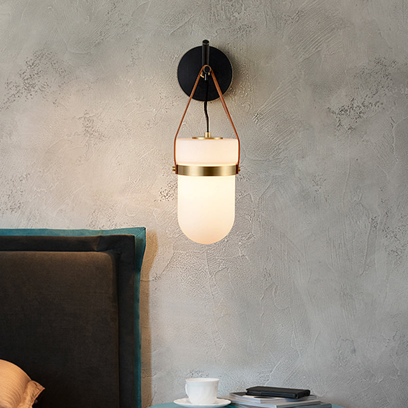 Pill Capsule Wall Lighting Contemporary Cream Glass 1 Bulb Bedside Sconce Light Fixture Clearhalo 'Cast Iron' 'Glass' 'Industrial' 'Modern wall lights' 'Modern' 'Tiffany' 'Traditional wall lights' 'Wall Lamps & Sconces' 'Wall Lights' Lighting' 324156