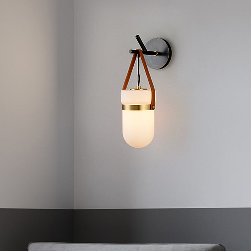 Pill Capsule Wall Lighting Contemporary Cream Glass 1 Bulb Bedside Sconce Light Fixture Clearhalo 'Cast Iron' 'Glass' 'Industrial' 'Modern wall lights' 'Modern' 'Tiffany' 'Traditional wall lights' 'Wall Lamps & Sconces' 'Wall Lights' Lighting' 324157