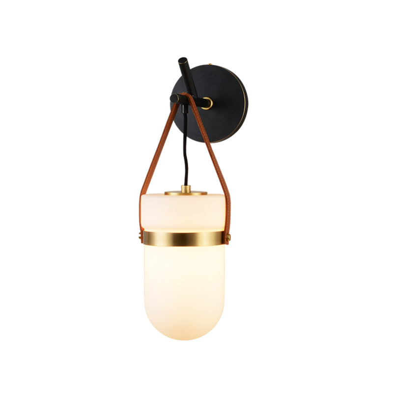 Pill Capsule Wall Lighting Contemporary Cream Glass 1 Bulb Bedside Sconce Light Fixture Clearhalo 'Cast Iron' 'Glass' 'Industrial' 'Modern wall lights' 'Modern' 'Tiffany' 'Traditional wall lights' 'Wall Lamps & Sconces' 'Wall Lights' Lighting' 324158