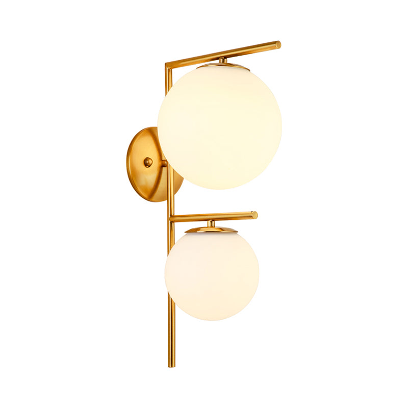 White Glass Spherical Sconce Contemporary 2 Heads Wall Mounted Light Fixture in Gold Clearhalo 'Cast Iron' 'Glass' 'Industrial' 'Modern wall lights' 'Modern' 'Tiffany' 'Traditional wall lights' 'Wall Lamps & Sconces' 'Wall Lights' Lighting' 324183