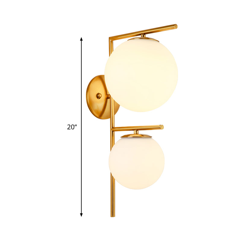 White Glass Spherical Sconce Contemporary 2 Heads Wall Mounted Light Fixture in Gold Clearhalo 'Cast Iron' 'Glass' 'Industrial' 'Modern wall lights' 'Modern' 'Tiffany' 'Traditional wall lights' 'Wall Lamps & Sconces' 'Wall Lights' Lighting' 324184