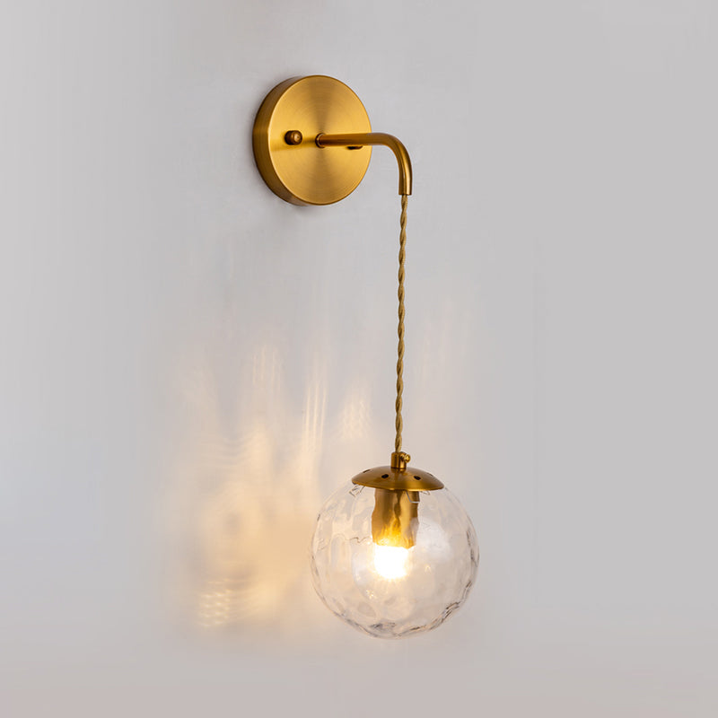1 Head Round Sconce Contemporary Clear Dimpled Blown Glass Wall Mounted Lamp in Gold Gold Clearhalo 'Cast Iron' 'Glass' 'Industrial' 'Modern wall lights' 'Modern' 'Tiffany' 'Traditional wall lights' 'Wall Lamps & Sconces' 'Wall Lights' Lighting' 324265