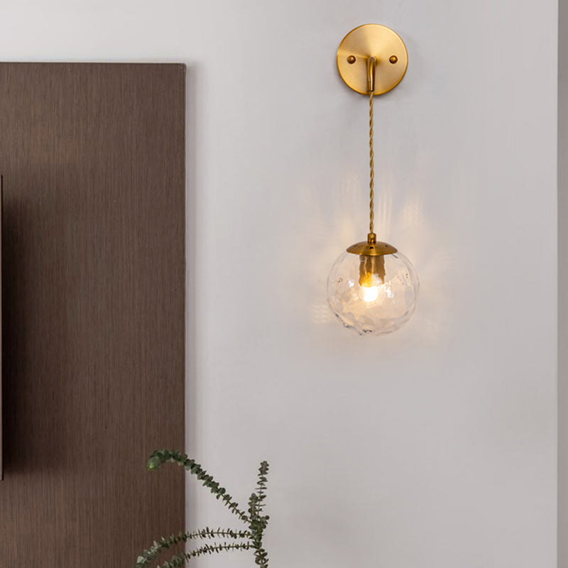 1 Head Round Sconce Contemporary Clear Dimpled Blown Glass Wall Mounted Lamp in Gold Clearhalo 'Cast Iron' 'Glass' 'Industrial' 'Modern wall lights' 'Modern' 'Tiffany' 'Traditional wall lights' 'Wall Lamps & Sconces' 'Wall Lights' Lighting' 324267