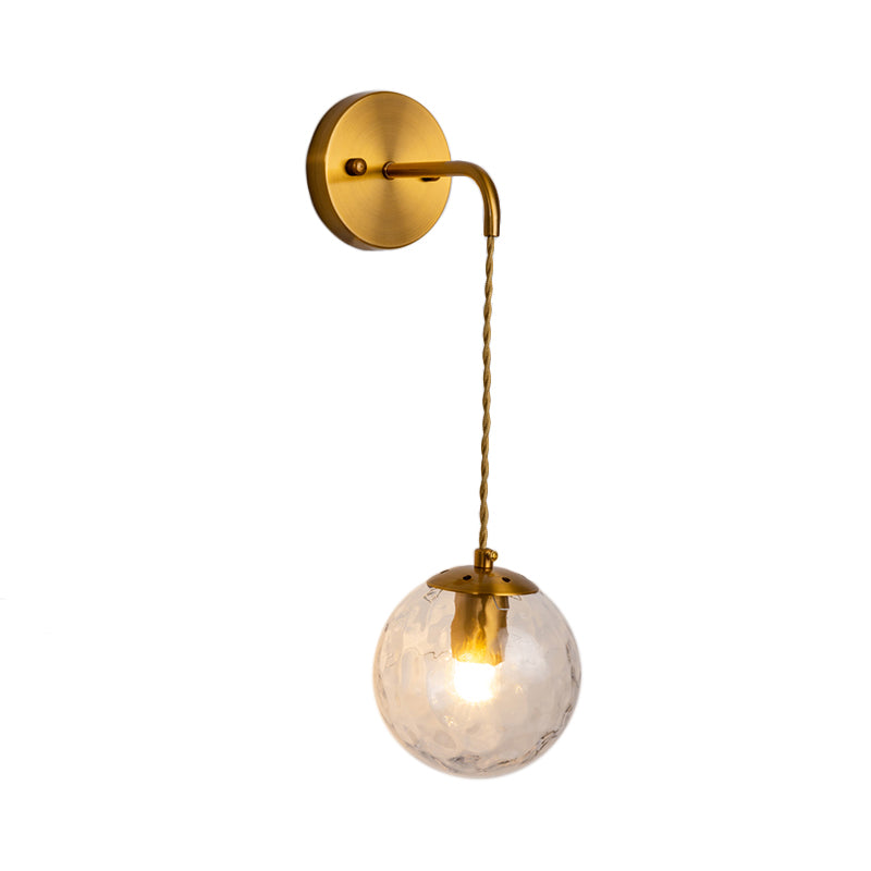 1 Head Round Sconce Contemporary Clear Dimpled Blown Glass Wall Mounted Lamp in Gold Clearhalo 'Cast Iron' 'Glass' 'Industrial' 'Modern wall lights' 'Modern' 'Tiffany' 'Traditional wall lights' 'Wall Lamps & Sconces' 'Wall Lights' Lighting' 324268