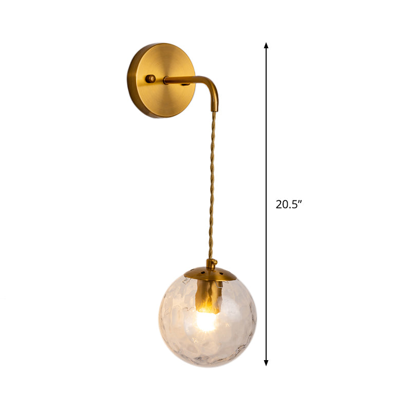 1 Head Round Sconce Contemporary Clear Dimpled Blown Glass Wall Mounted Lamp in Gold Clearhalo 'Cast Iron' 'Glass' 'Industrial' 'Modern wall lights' 'Modern' 'Tiffany' 'Traditional wall lights' 'Wall Lamps & Sconces' 'Wall Lights' Lighting' 324269