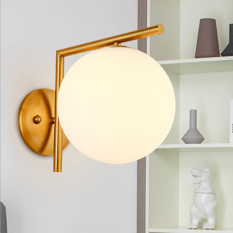 Globe Sconce Light Modernism Milk Glass 1 Head Gold Wall Mounted Lighting, 6"/8" Wide Gold Clearhalo 'Cast Iron' 'Glass' 'Industrial' 'Modern wall lights' 'Modern' 'Tiffany' 'Traditional wall lights' 'Wall Lamps & Sconces' 'Wall Lights' Lighting' 324282