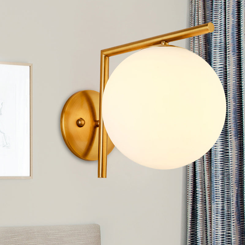 Globe Sconce Light Modernism Milk Glass 1 Head Gold Wall Mounted Lighting, 6"/8" Wide Clearhalo 'Cast Iron' 'Glass' 'Industrial' 'Modern wall lights' 'Modern' 'Tiffany' 'Traditional wall lights' 'Wall Lamps & Sconces' 'Wall Lights' Lighting' 324283