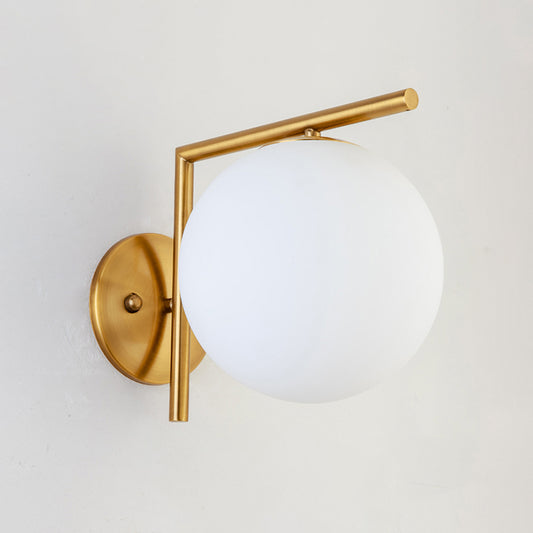Globe Sconce Light Modernism Milk Glass 1 Head Gold Wall Mounted Lighting, 6"/8" Wide Clearhalo 'Cast Iron' 'Glass' 'Industrial' 'Modern wall lights' 'Modern' 'Tiffany' 'Traditional wall lights' 'Wall Lamps & Sconces' 'Wall Lights' Lighting' 324284