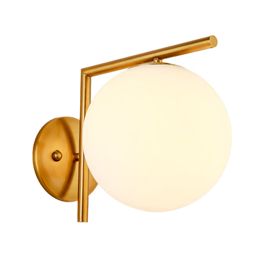 Globe Sconce Light Modernism Milk Glass 1 Head Gold Wall Mounted Lighting, 6"/8" Wide Clearhalo 'Cast Iron' 'Glass' 'Industrial' 'Modern wall lights' 'Modern' 'Tiffany' 'Traditional wall lights' 'Wall Lamps & Sconces' 'Wall Lights' Lighting' 324285