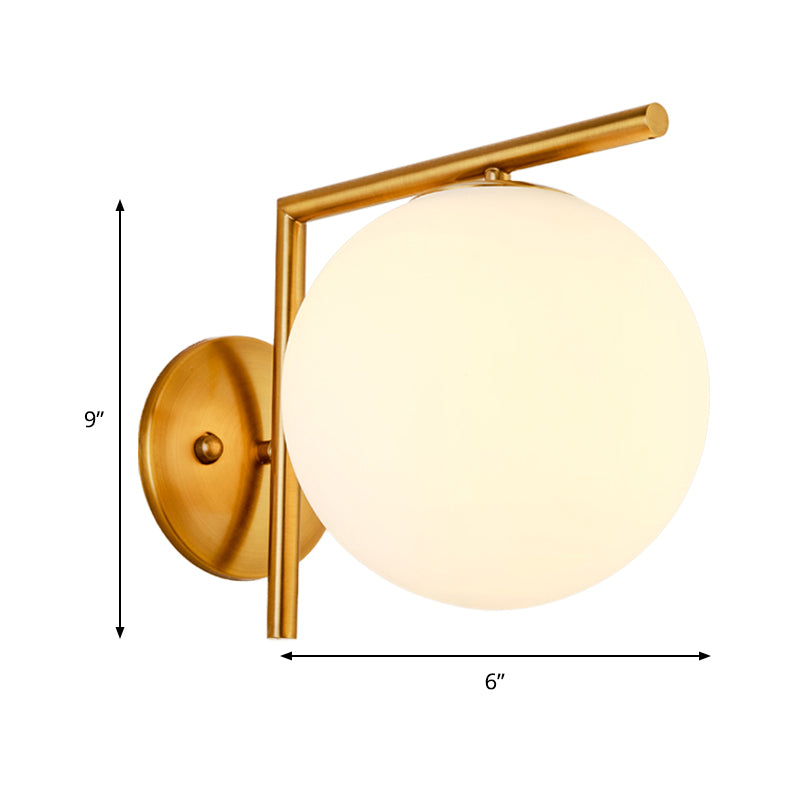 Globe Sconce Light Modernism Milk Glass 1 Head Gold Wall Mounted Lighting, 6"/8" Wide Clearhalo 'Cast Iron' 'Glass' 'Industrial' 'Modern wall lights' 'Modern' 'Tiffany' 'Traditional wall lights' 'Wall Lamps & Sconces' 'Wall Lights' Lighting' 324286