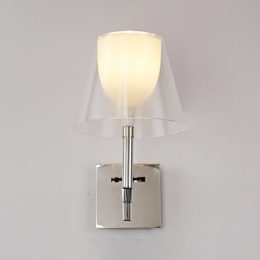 Contemporary Flared Wall Lighting White Glass 1 Bulb Living Room Sconce Light Fixture White Clearhalo 'Cast Iron' 'Glass' 'Industrial' 'Modern wall lights' 'Modern' 'Tiffany' 'Traditional wall lights' 'Wall Lamps & Sconces' 'Wall Lights' Lighting' 324288