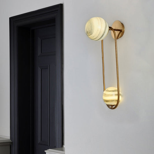 Oval Wall Lighting Modernism Metal 2 Bulbs Gold Sconce Light Fixture for Living Room Gold Clearhalo 'Cast Iron' 'Glass' 'Industrial' 'Modern wall lights' 'Modern' 'Tiffany' 'Traditional wall lights' 'Wall Lamps & Sconces' 'Wall Lights' Lighting' 324293