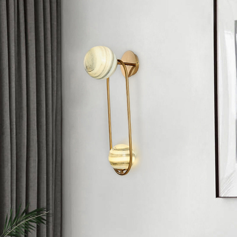 Oval Wall Lighting Modernism Metal 2 Bulbs Gold Sconce Light Fixture for Living Room Clearhalo 'Cast Iron' 'Glass' 'Industrial' 'Modern wall lights' 'Modern' 'Tiffany' 'Traditional wall lights' 'Wall Lamps & Sconces' 'Wall Lights' Lighting' 324294