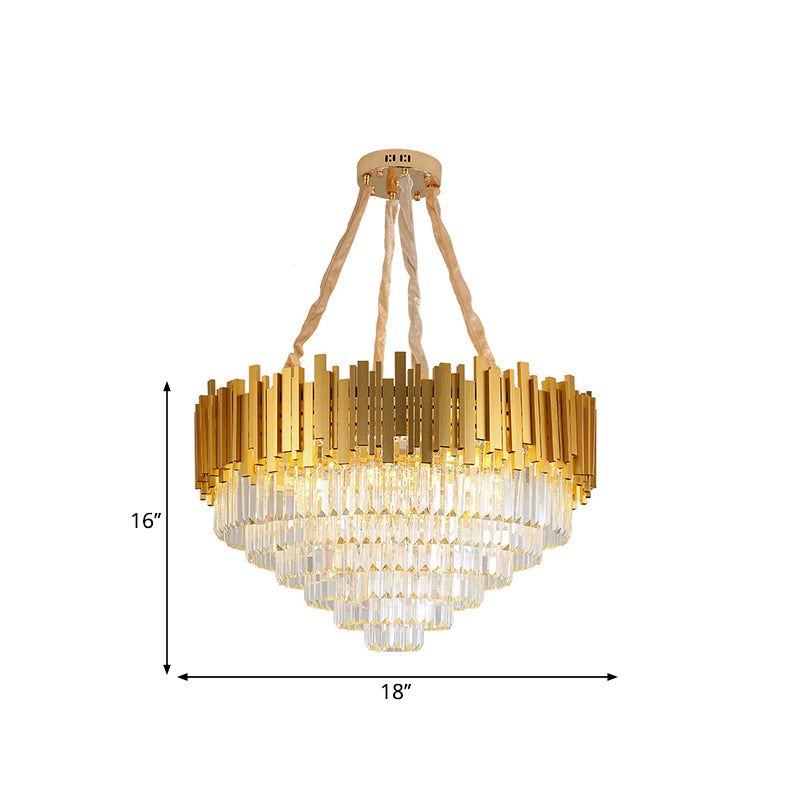 Brass Metallic Hanging Light Fixture Modern Style Layered Multi Light Chandelier Lamp with Crystal Block Clearhalo 'Ceiling Lights' 'Chandeliers' 'Modern Chandeliers' 'Modern' Lighting' 324311